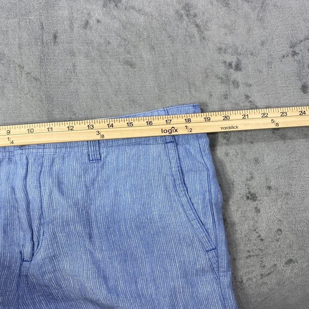 Tommy Bahama Relax Mens 35 Striped Shorts 100% Linen Blue White Ticking Stripe